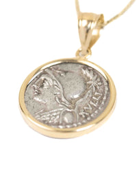14k Gold Genuine Ancient Roman Coin Necklace (Minerva; 100 B.C.)