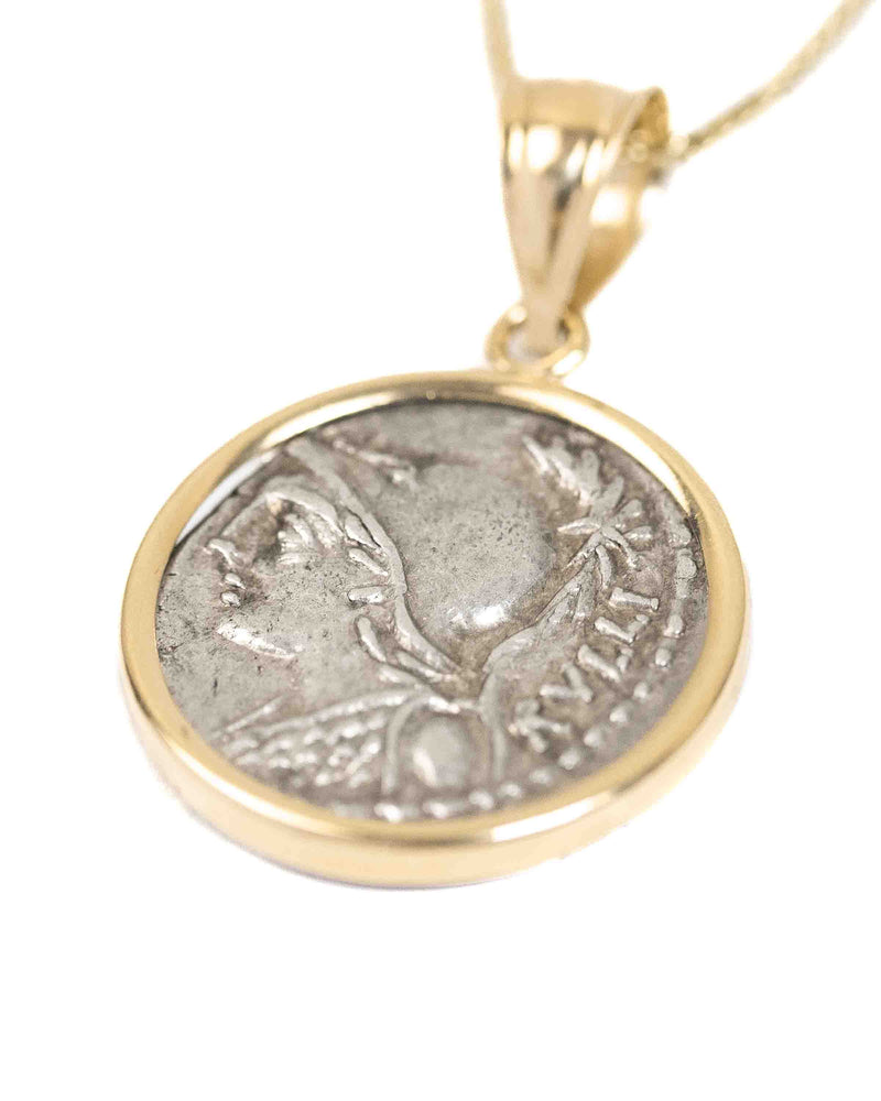 14k Gold Genuine Ancient Roman Coin Necklace (Minerva; 100 B.C.)