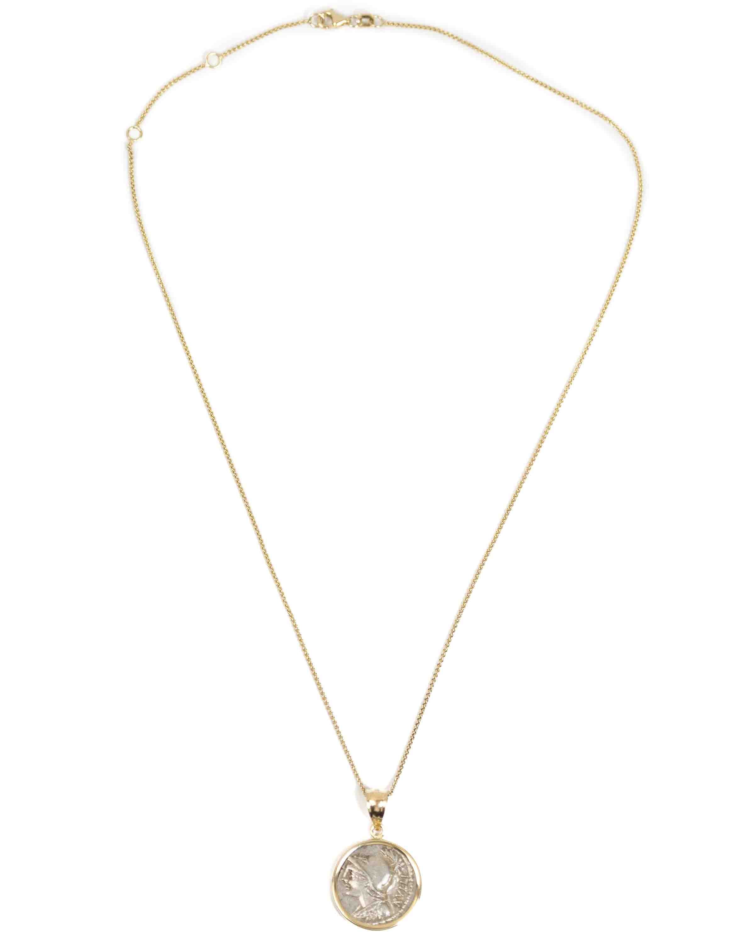 14k Gold Genuine Ancient Roman Coin Necklace (Minerva; 100 B.C.)
