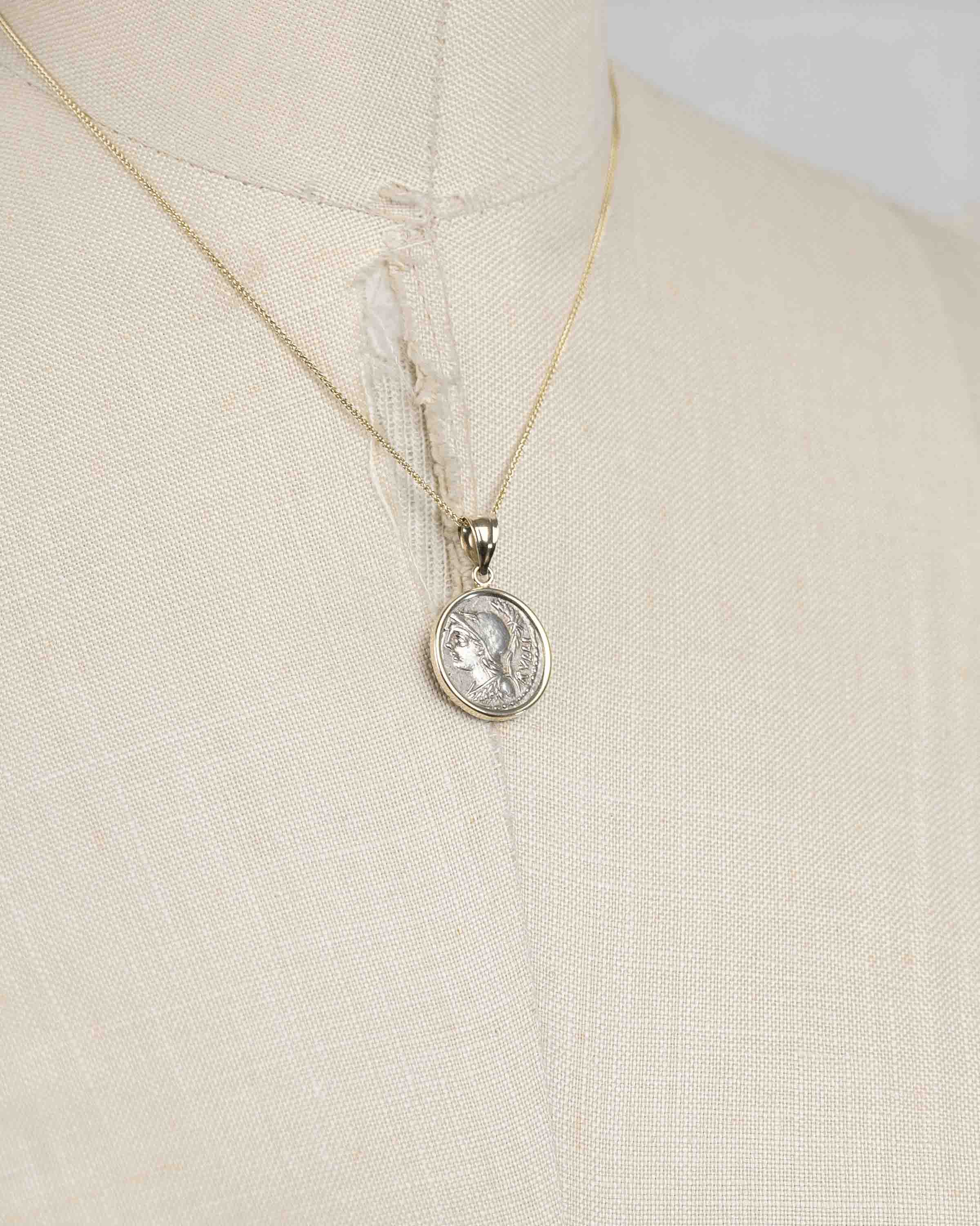 14k Gold Genuine Ancient Roman Coin Necklace (Minerva; 100 B.C.)