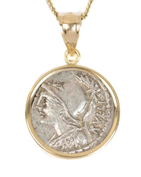 14k Gold Genuine Ancient Roman Coin Necklace (Minerva; 100 B.C.)