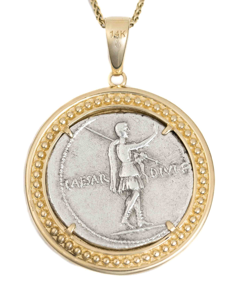 14k Gold Genuine Ancient Roman Coin Necklace (Pax/Octavian; 44-27 B.C.)