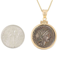 14k Gold Genuine Ancient Roman Coin Necklace (Roma; 111-110 B.C.)