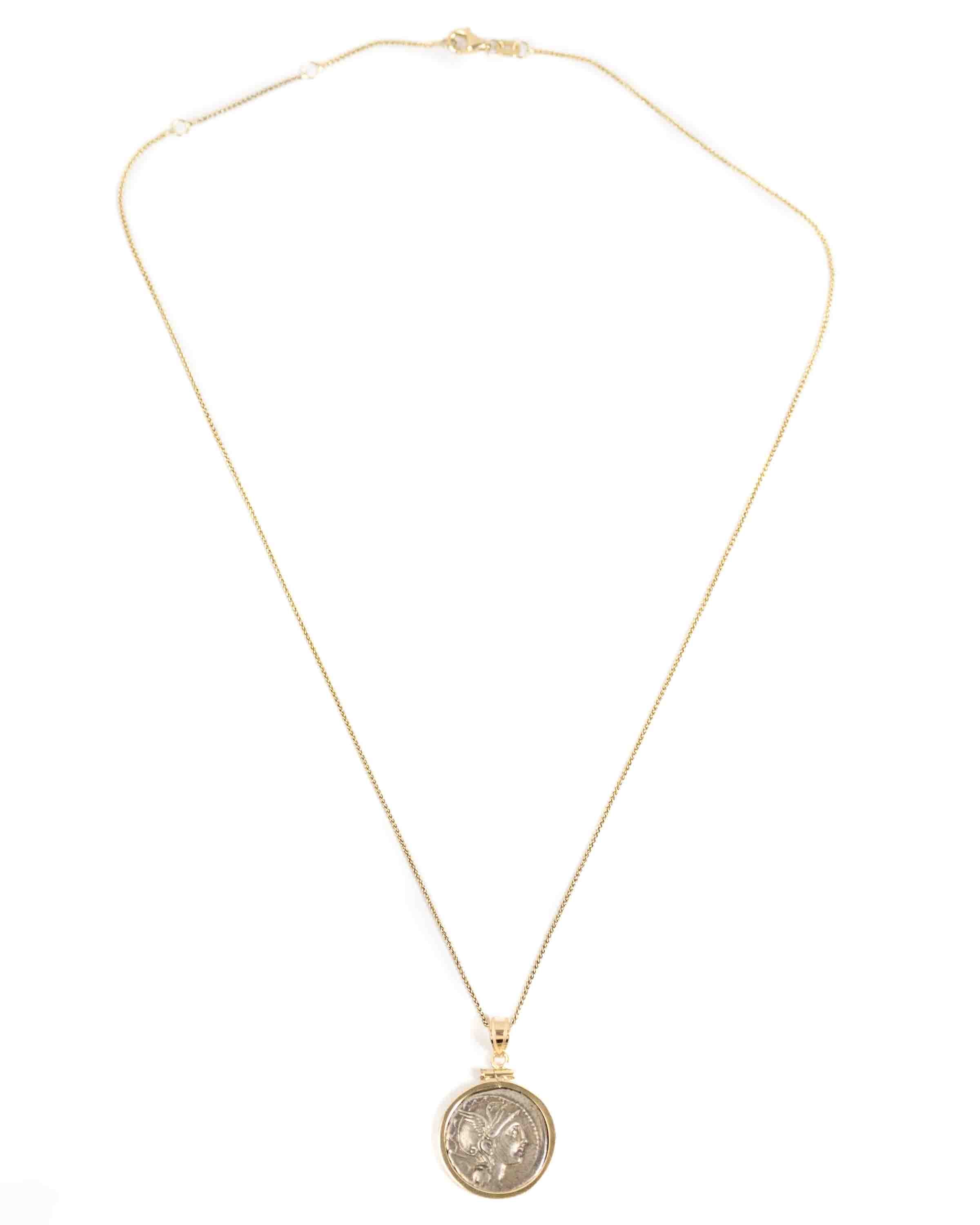 14k Gold Genuine Ancient Roman Coin Necklace (Roma; 111-110 B.C.)