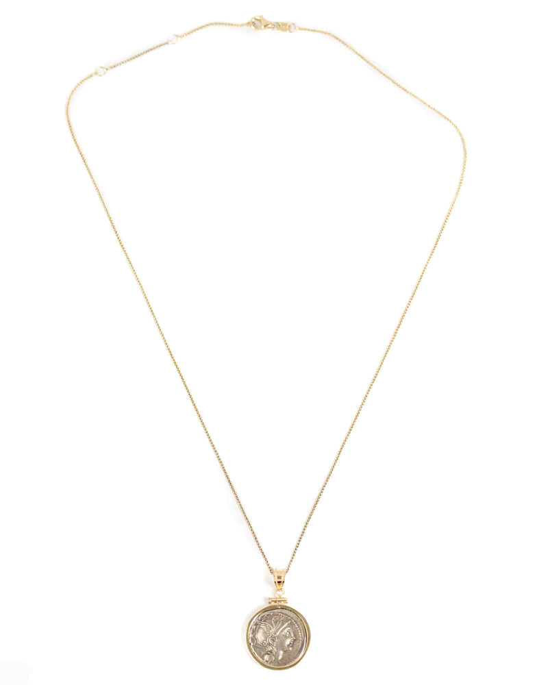 14k Gold Genuine Ancient Roman Coin Necklace (Roma; 111-110 B.C.)