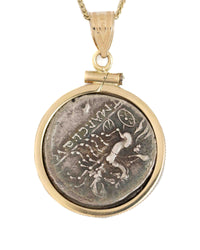 14k Gold Genuine Ancient Roman Coin Necklace (Roma; 111-110 B.C.)
