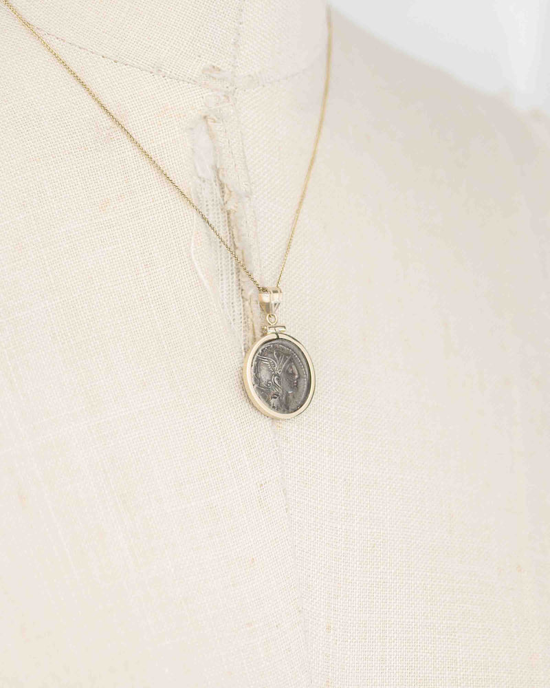 14k Gold Genuine Ancient Roman Coin Necklace (Roma; 111-110 B.C.)
