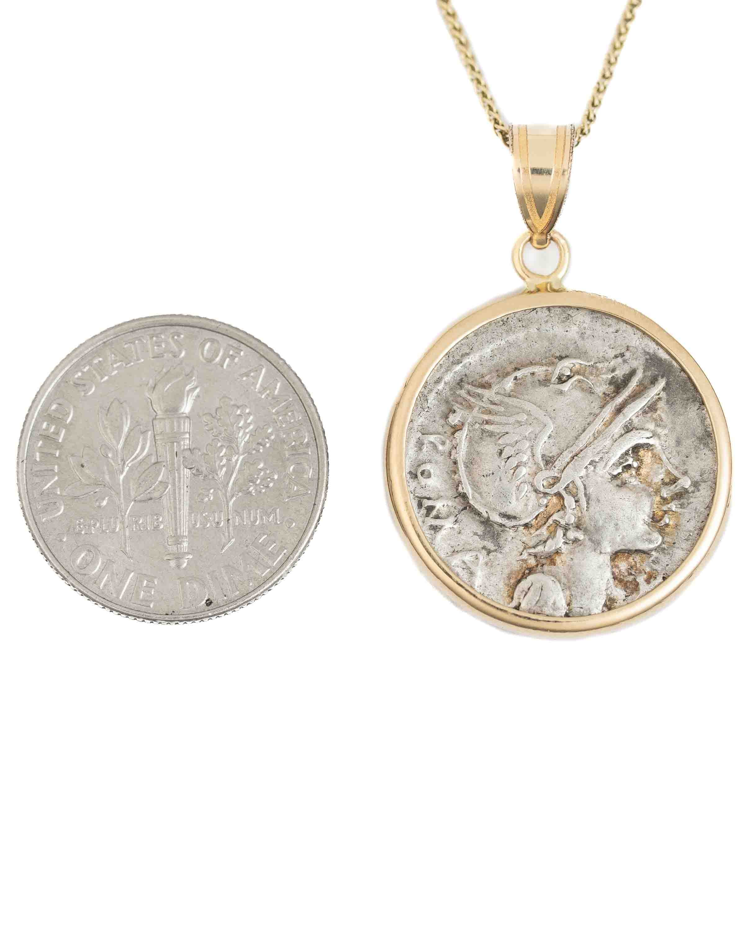 14k Gold Genuine Ancient Roman Coin Necklace (Roma; 109-108 B.C.)