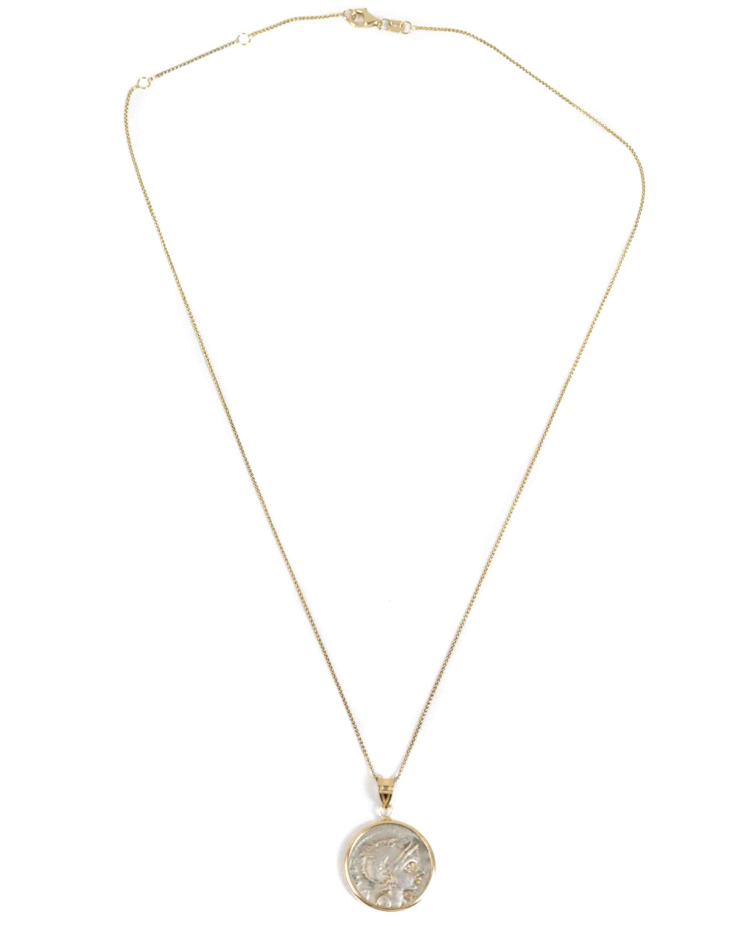 14k Gold Genuine Ancient Roman Coin Necklace (Roma; 109-108 B.C.)