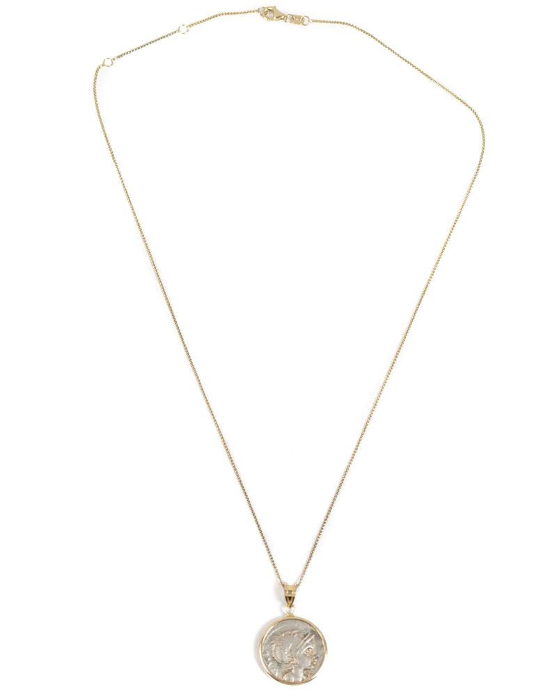 14k Gold Genuine Ancient Roman Coin Necklace (Roma; 109-108 B.C.)