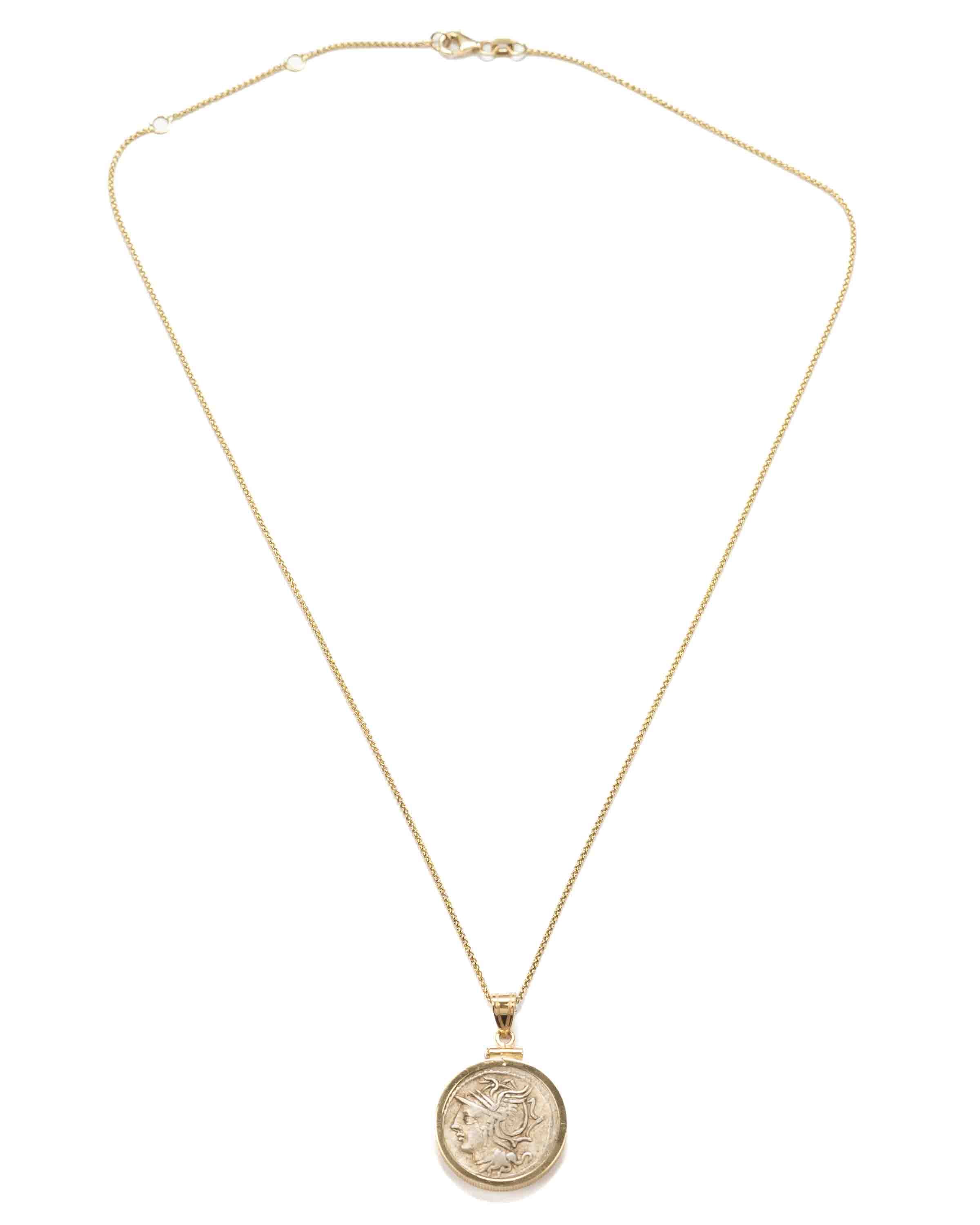 14k Gold Genuine Ancient Roman Coin Necklace (Roma; 104 B.C.)