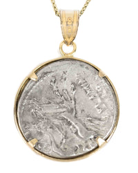 14k Gold Genuine Ancient Roman Coin Necklace (Roma; 109-108 B.C.)