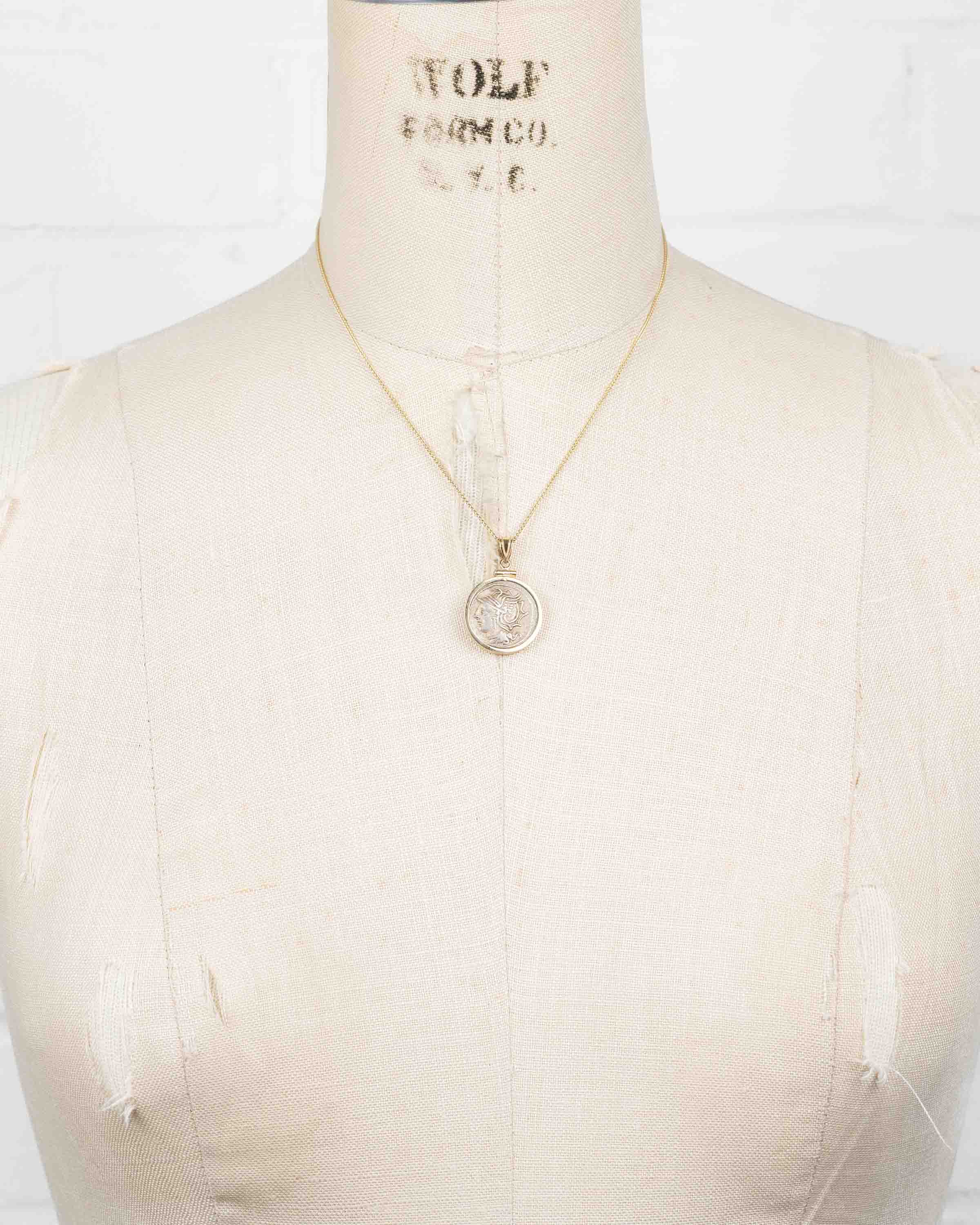 14k Gold Genuine Ancient Roman Coin Necklace (Roma; 104 B.C.)