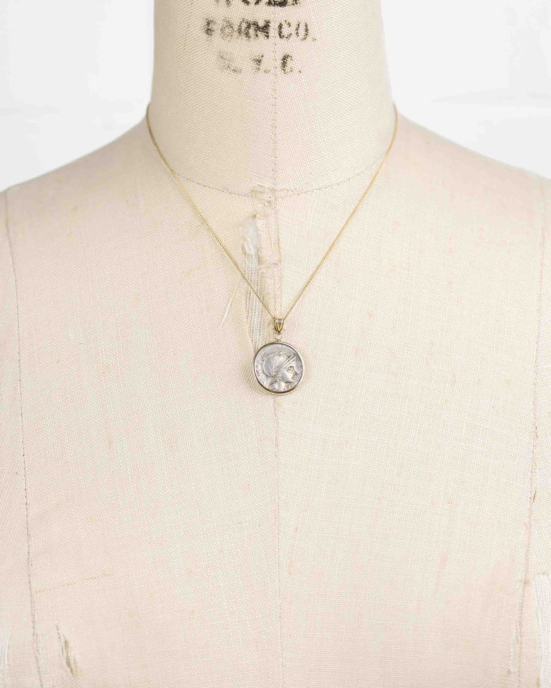 14k Gold Genuine Ancient Roman Coin Necklace (Roma; 109-108 B.C.)