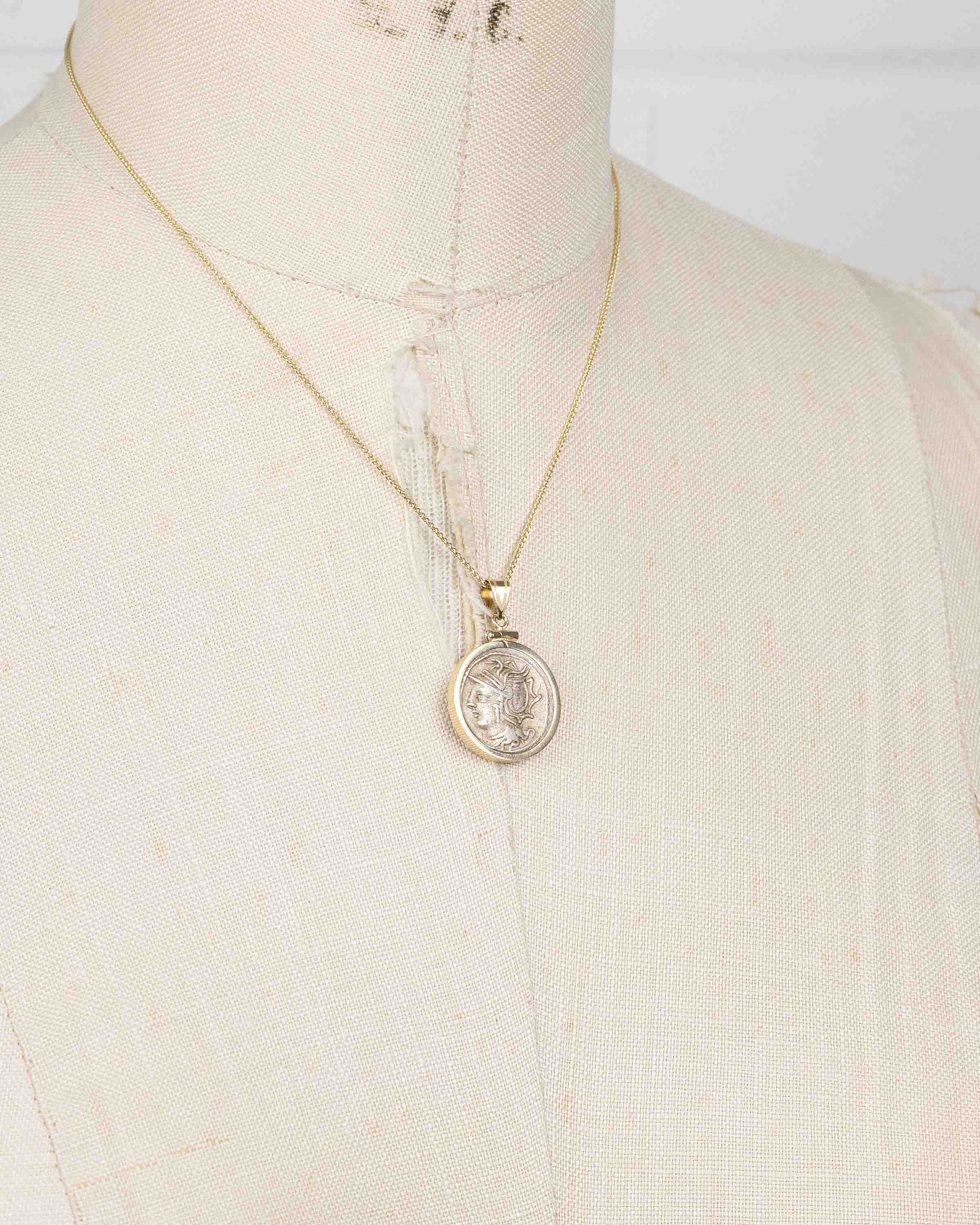 14k Gold Genuine Ancient Roman Coin Necklace (Roma; 104 B.C.)