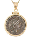 14k Gold Genuine Ancient Roman Coin Necklace (Roma; 111-110 B.C.)