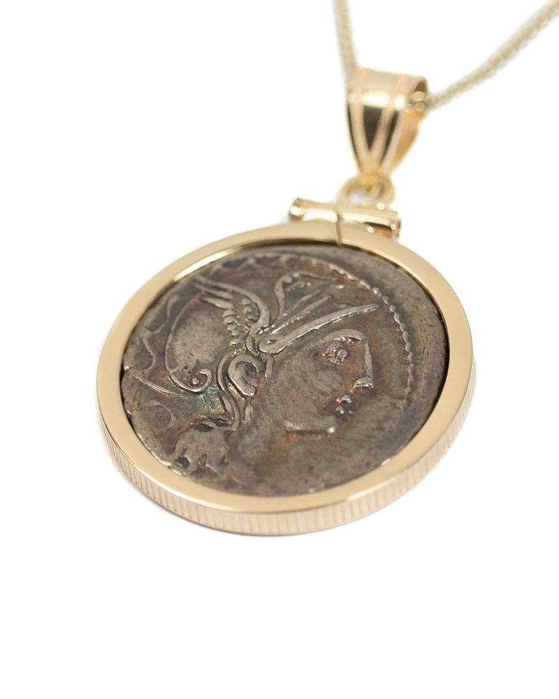 14k Gold Genuine Ancient Roman Coin Necklace (Roma; 111-110 B.C.)