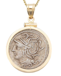14k Gold Genuine Ancient Roman Coin Necklace (Roma; 104 B.C.)