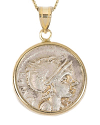 14k Gold Genuine Ancient Roman Coin Necklace (Roma; 109-108 B.C.)