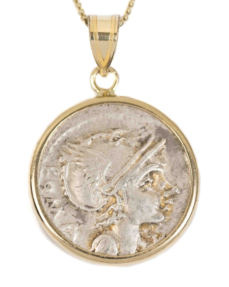 14k Gold Genuine Ancient Roman Coin Necklace (Roma; 109-108 B.C.)