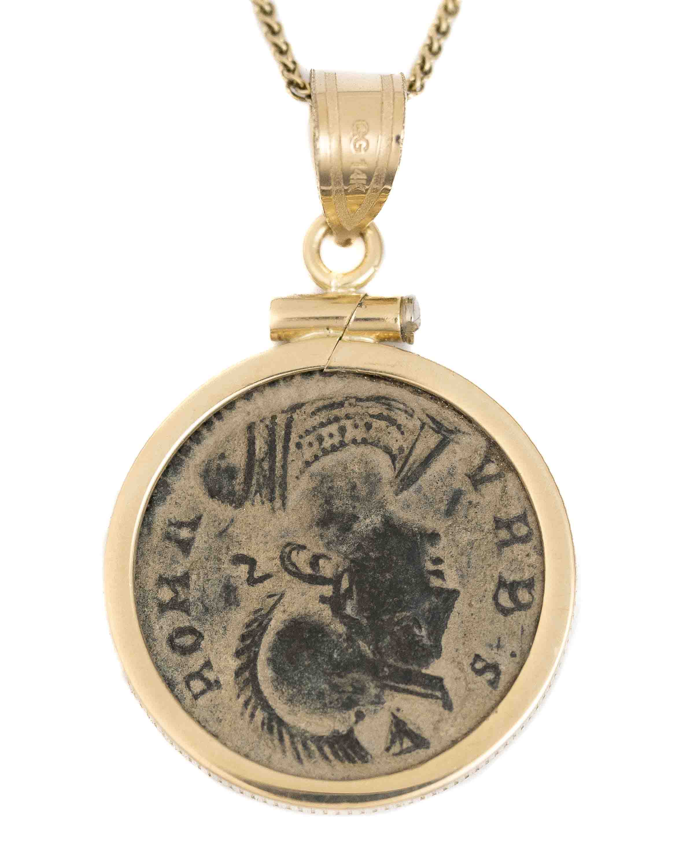 14k Gold Genuine Ancient Constantinople Commemorative Coin Necklace (Romulus & Remus; 310-337 A.D.)