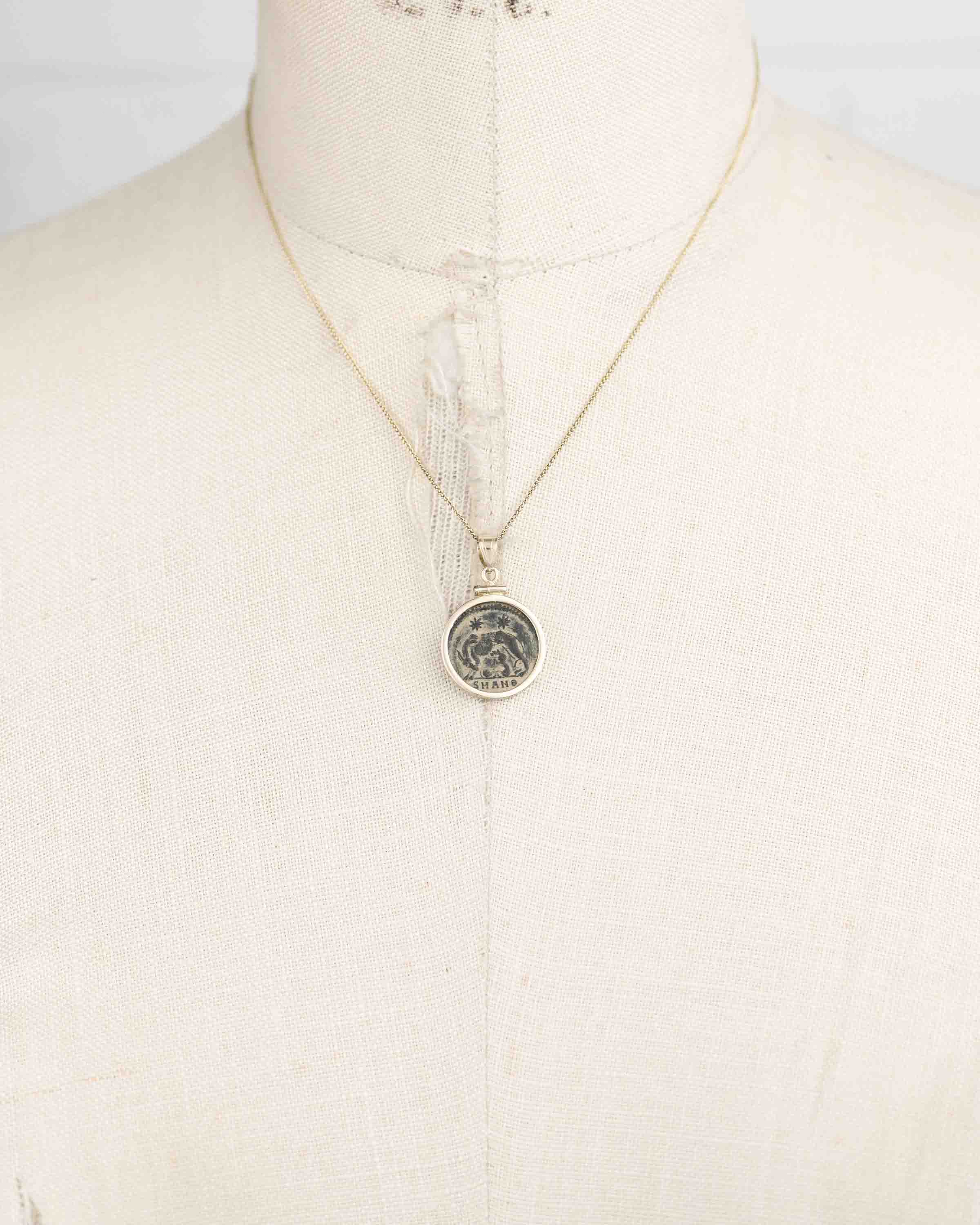 14k Gold Genuine Ancient Constantinople Commemorative Coin Necklace (Romulus & Remus; 310-337 A.D.)