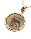 14k Gold Genuine Ancient Constantinople Commemorative Coin Necklace (Romulus & Remus; 300-354 A.D.)