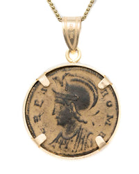 14k Gold Genuine Ancient Constantinople Commemorative Coin Necklace (Romulus & Remus; 300-354 A.D.)