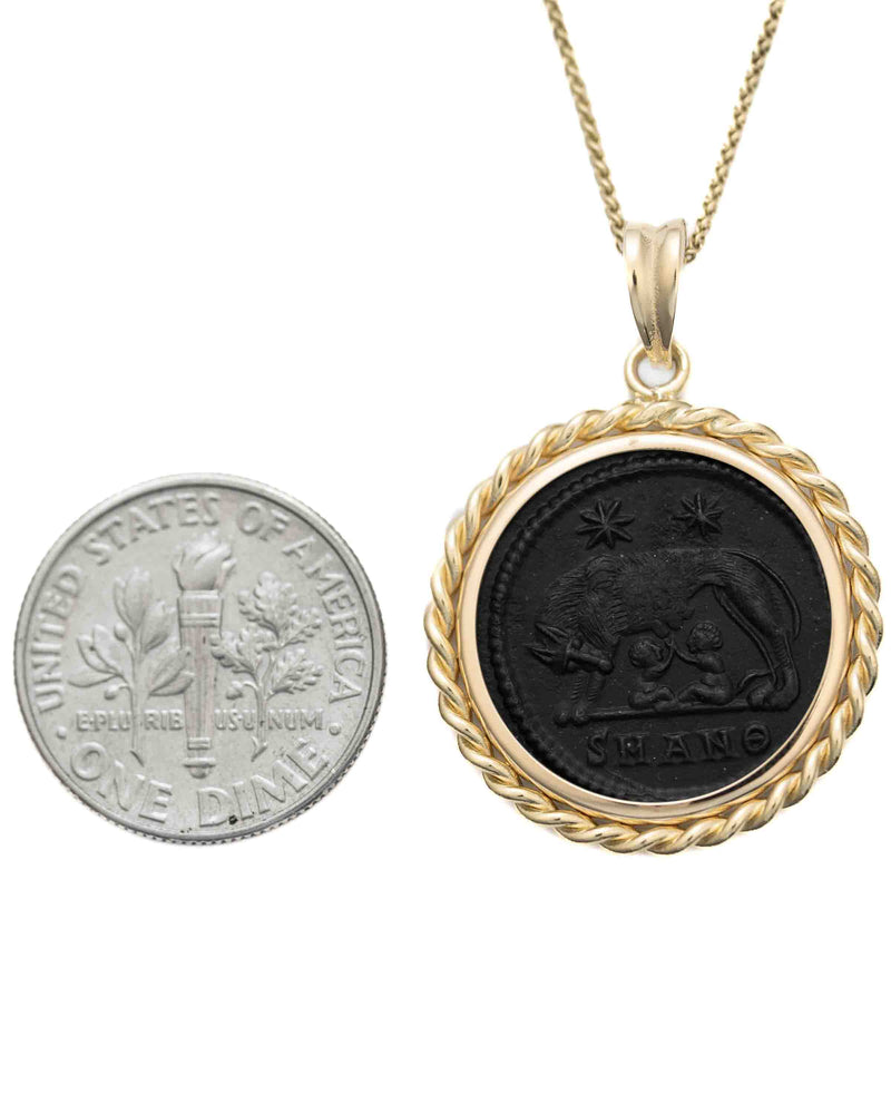 14k Gold Genuine Ancient Constantinople Commemorative Coin Necklace (Romulus & Remus; 330-364 A.D.)