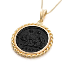 14k Gold Genuine Ancient Constantinople Commemorative Coin Necklace (Romulus & Remus; 330-364 A.D.)