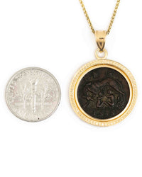 14k Gold Genuine Ancient Constantinople Commemorative Coin Necklace (Romulus & Remus; 330-354 A.D.)