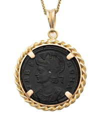 14k Gold Genuine Ancient Constantinople Commemorative Coin Necklace (Romulus & Remus; 330-364 A.D.)