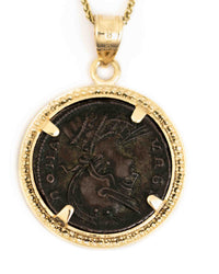 14k Gold Genuine Ancient Constantinople Commemorative Coin Necklace (Romulus & Remus; 330-354 A.D.)