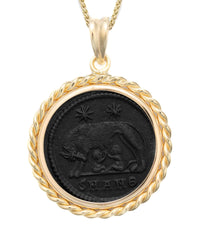 14k Gold Genuine Ancient Constantinople Commemorative Coin Necklace (Romulus & Remus; 330-364 A.D.)