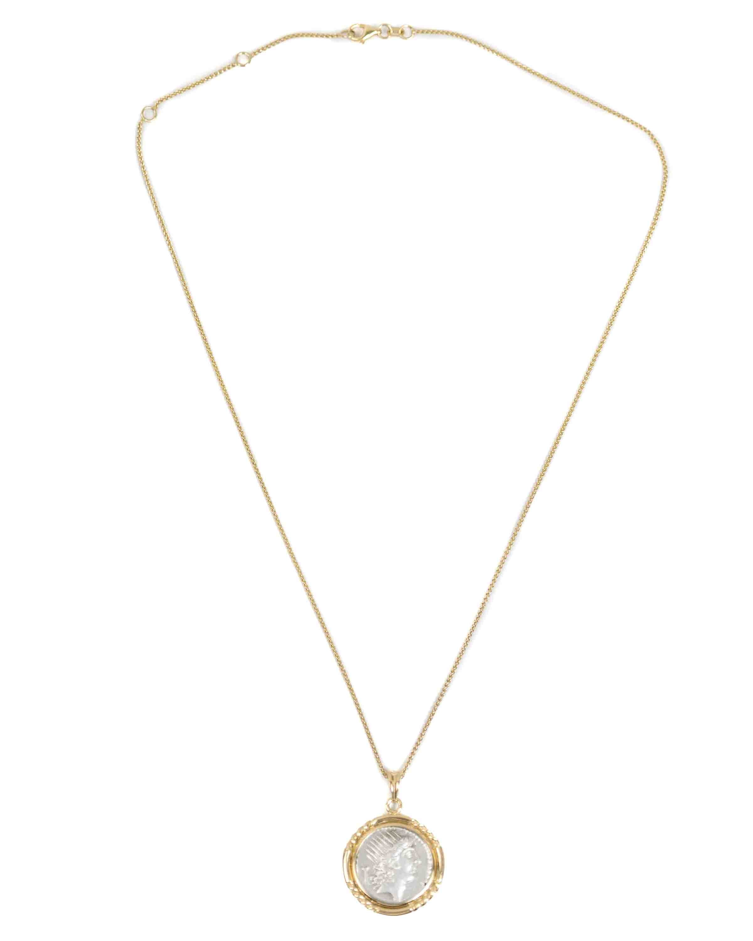 14k Gold Genuine Ancient Roman Coin Necklace (Sol; 42 B.C.)