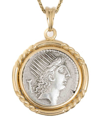 14k Gold Genuine Ancient Roman Coin Necklace (Sol; 42 B.C.)