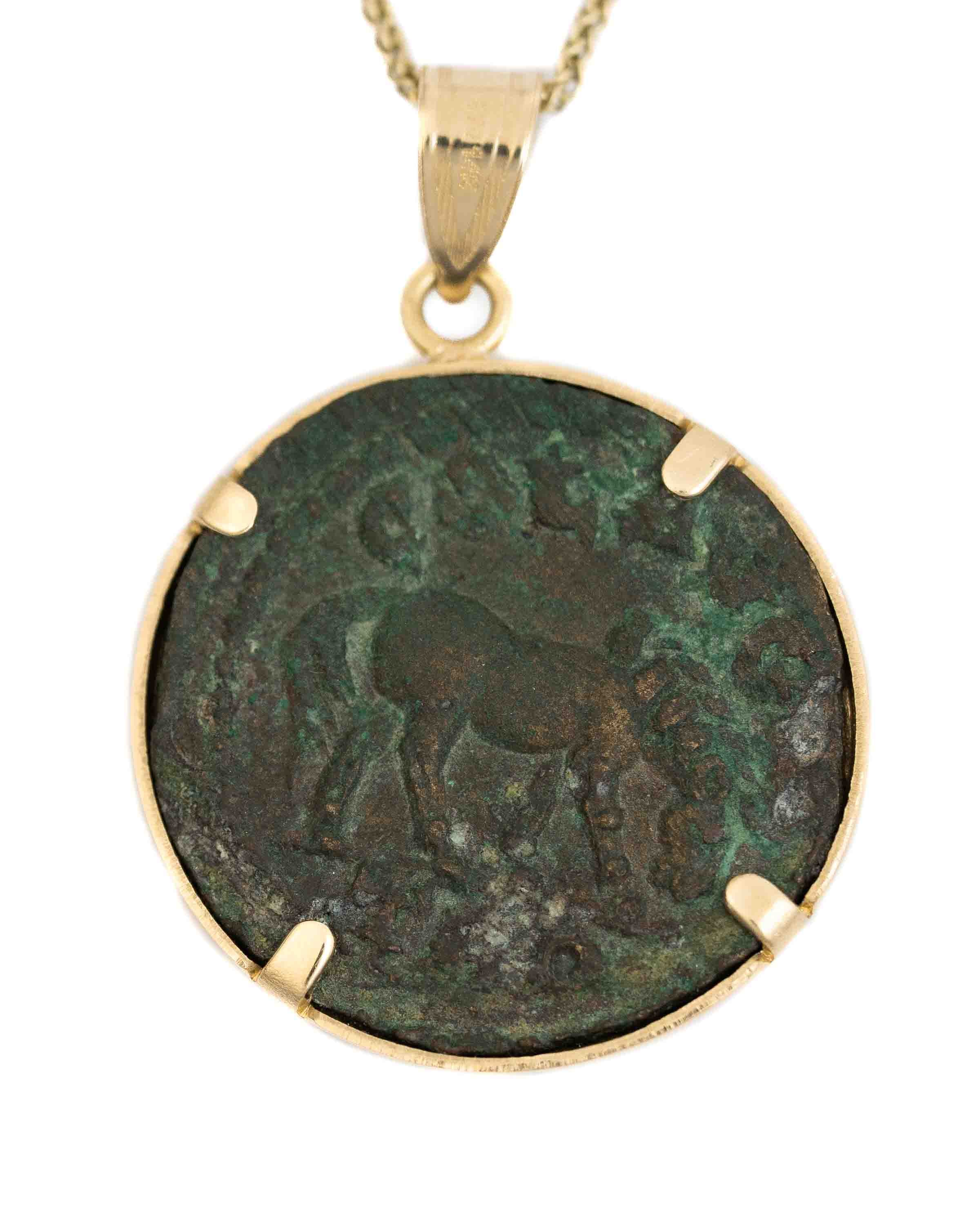 14k Gold Genuine Ancient Roman Coin Necklace (Tyche; 253-268 A.D.)