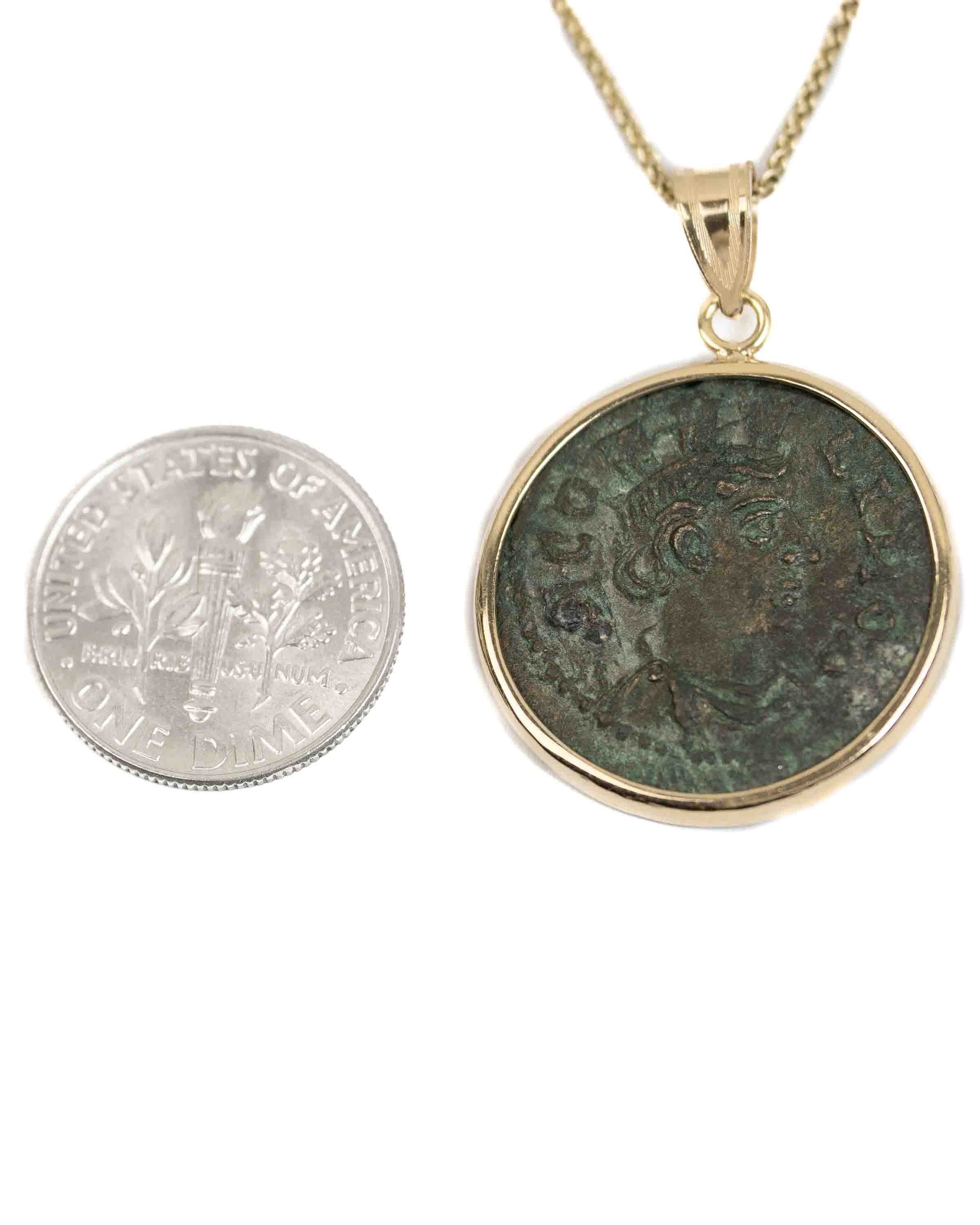 14k Gold Genuine Ancient Roman Coin Necklace (Tyche; 253-268 A.D.)