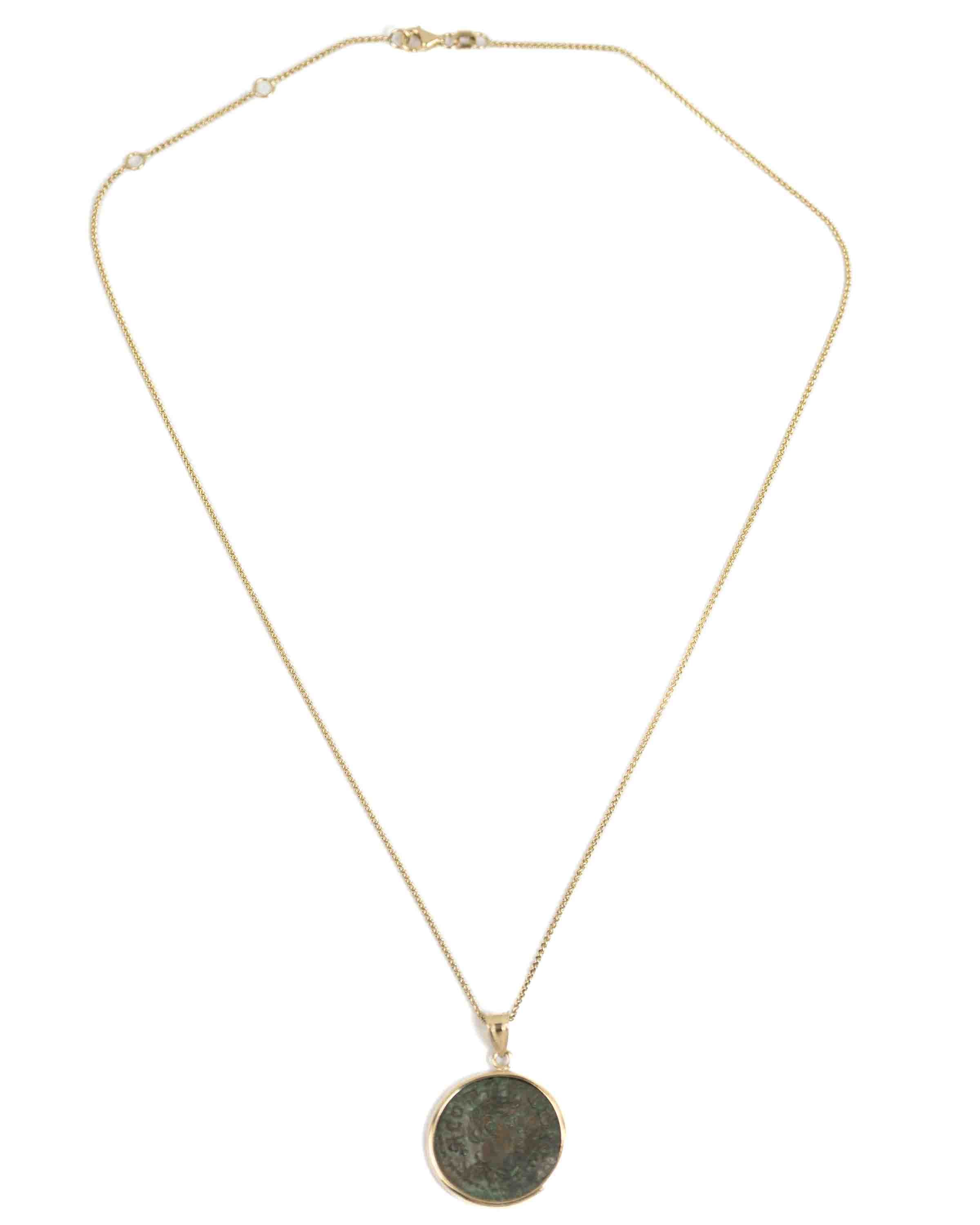 14k Gold Genuine Ancient Roman Coin Necklace (Tyche; 253-268 A.D.)