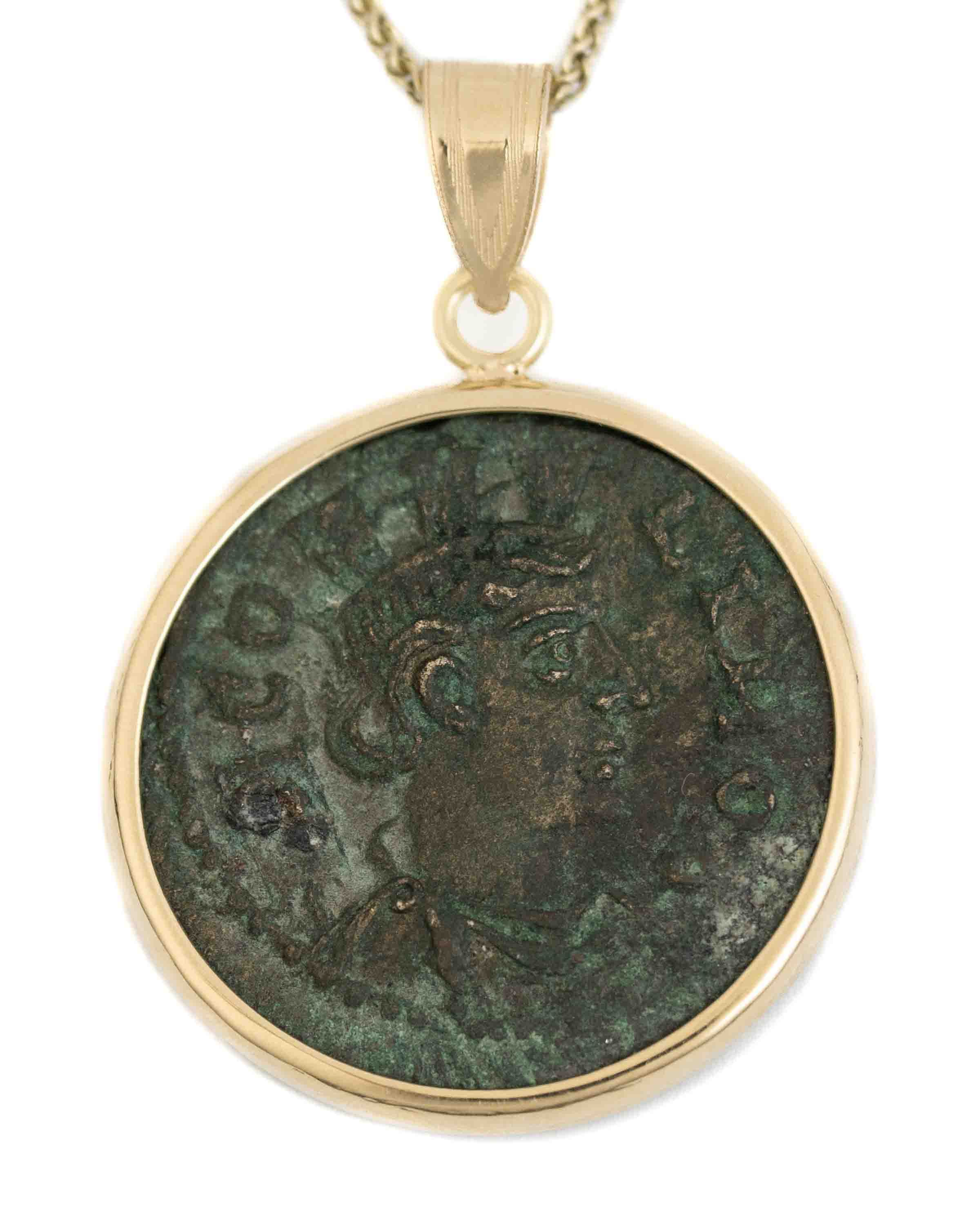 14k Gold Genuine Ancient Roman Coin Necklace (Tyche; 253-268 A.D.)