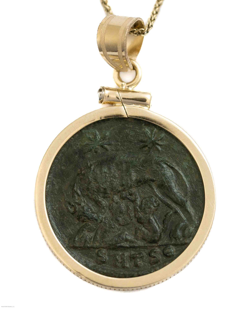 14k Gold Genuine Ancient Constantinople Commemorative Coin Necklace (Romulus & Remus; 330-354 A.D.)