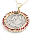 14k Gold & Ruby Genuine Ancient Roman Coin Necklace (Cupid; 76 B.C.)