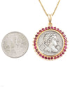 14k Gold & Ruby Genuine Ancient Roman Coin Necklace (Cupid; 76 B.C.)