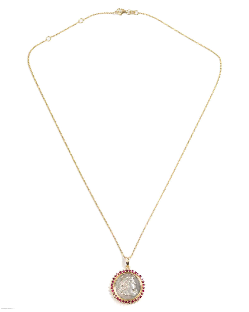 14k Gold & Ruby Genuine Ancient Roman Coin Necklace (Cupid; 76 B.C.)