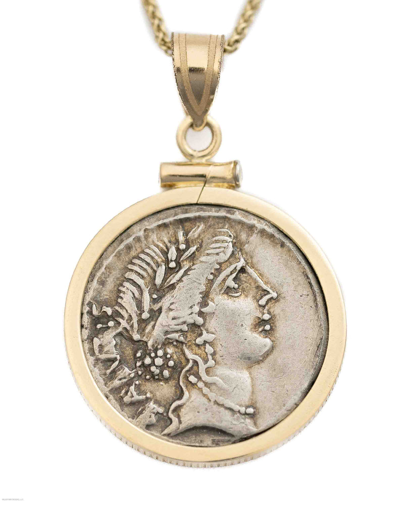 14k Gold Genuine Ancient Roman Coin Necklace (Salus; 49 B.C.)