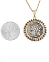 14k Gold & Sapphire Genuine Ancient Greek Coin Necklace (Zeus/Hera; 450-300 B.C.)