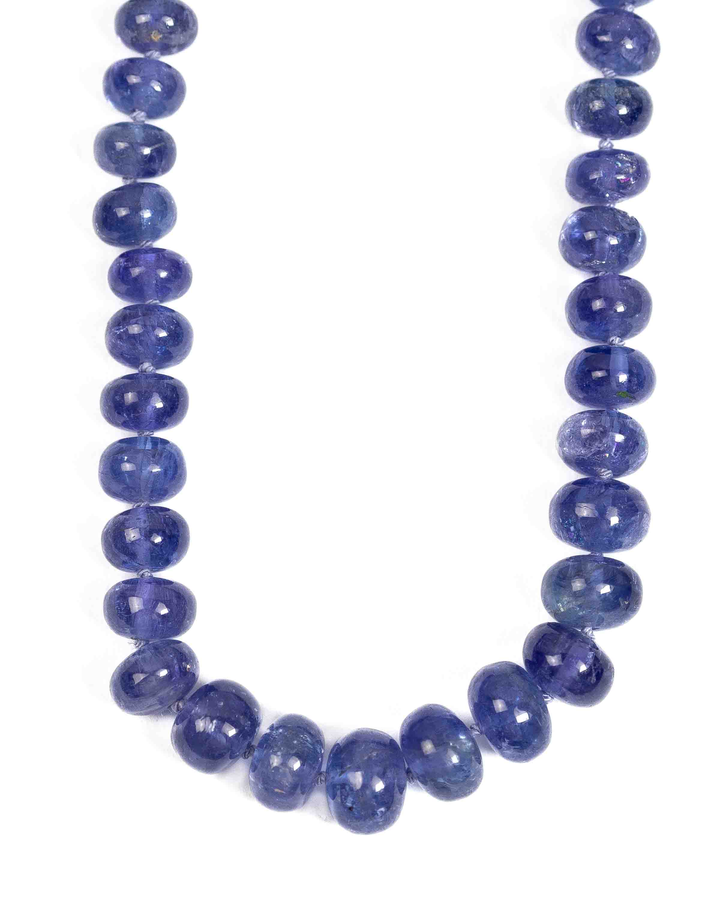14k Gold Smooth Tanzanite Hand-Knotted Necklace