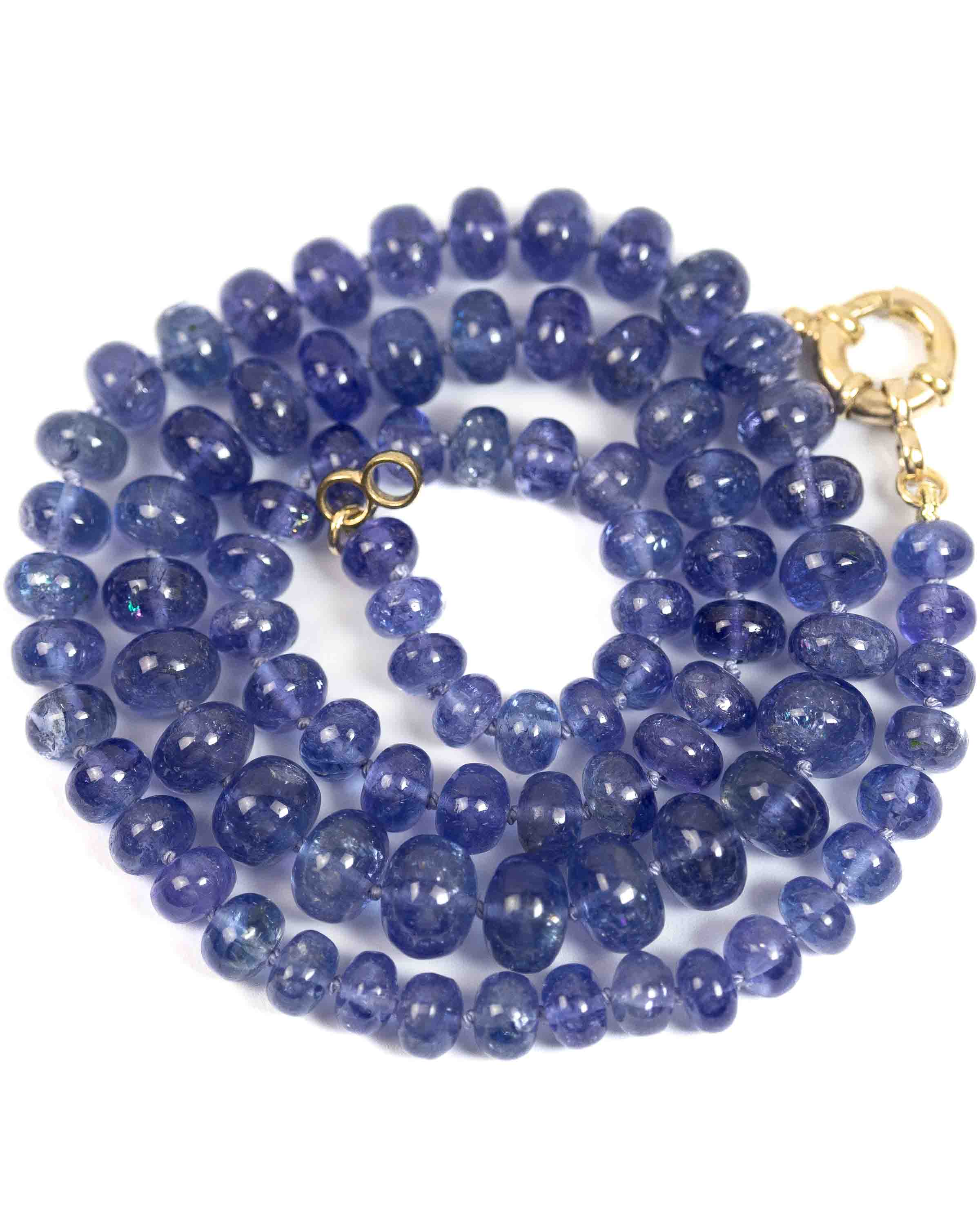 14k Gold Smooth Tanzanite Hand-Knotted Necklace