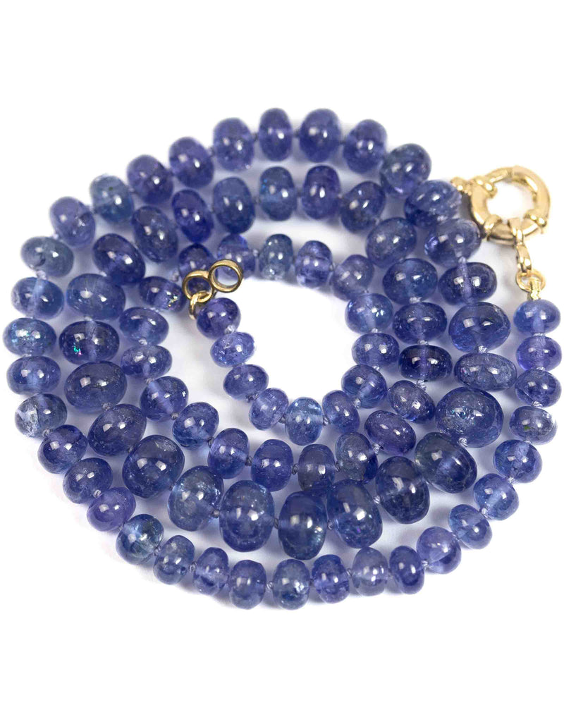 14k Gold Smooth Tanzanite Hand-Knotted Necklace