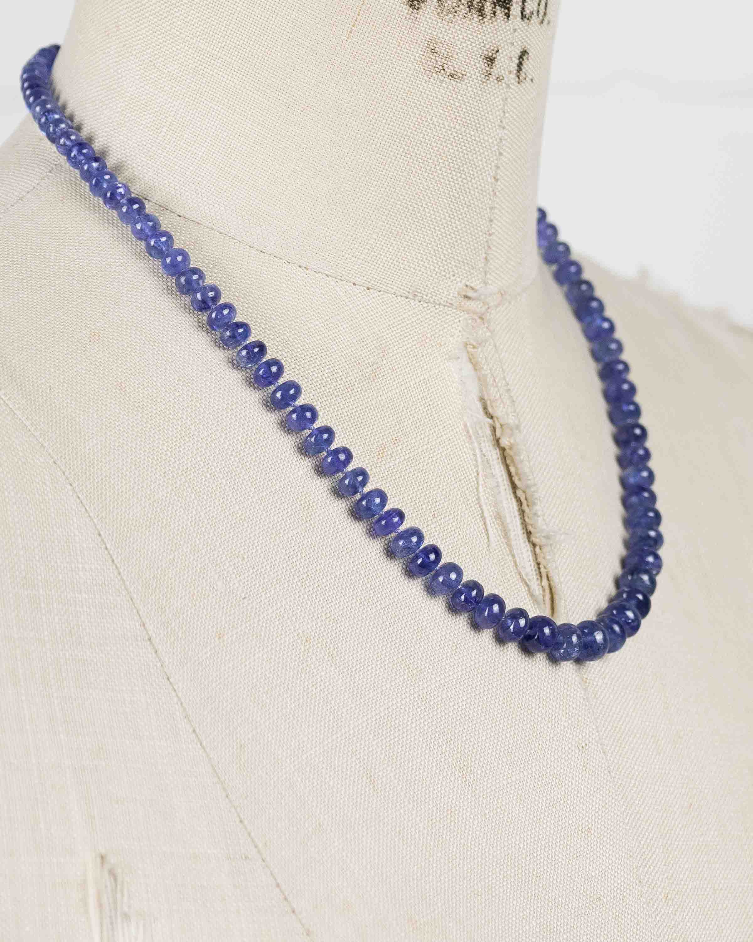 14k Gold Smooth Tanzanite Hand-Knotted Necklace